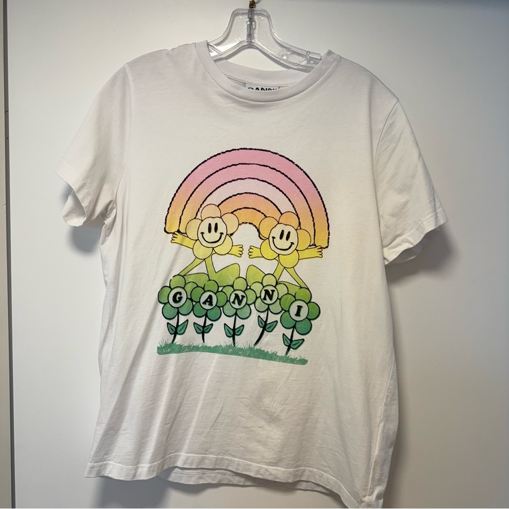 GANNI Smiley Flower Rainbow Graphic Tee